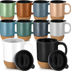 10 Set Ceramic Coffee Mugs with Cork Bottom