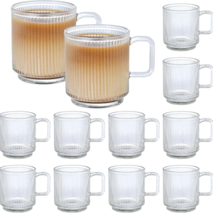 12 PACK Premium Glass Coffee Mugs with Handle