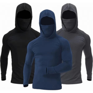 3-Piece Athletic Hooded Shirts Set, Long Sleeve Performance Tops