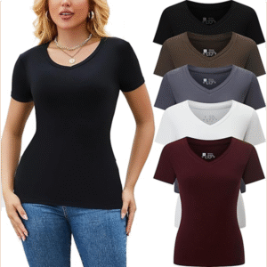 5 Pack Womens T Shirts Short Sleeve Basic Tees V Neck Fashion Tops
