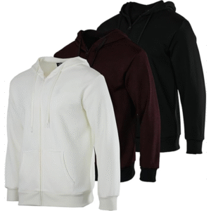 Real Essentials 3 Pack: Mens Fleece Long Sleeve Full Zip Hoodie
