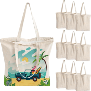 10 Pack Canvas Tote Bag with Zipper