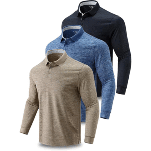 3 Pack: Dry Fit Long Sleeve Polo Shirts for Men