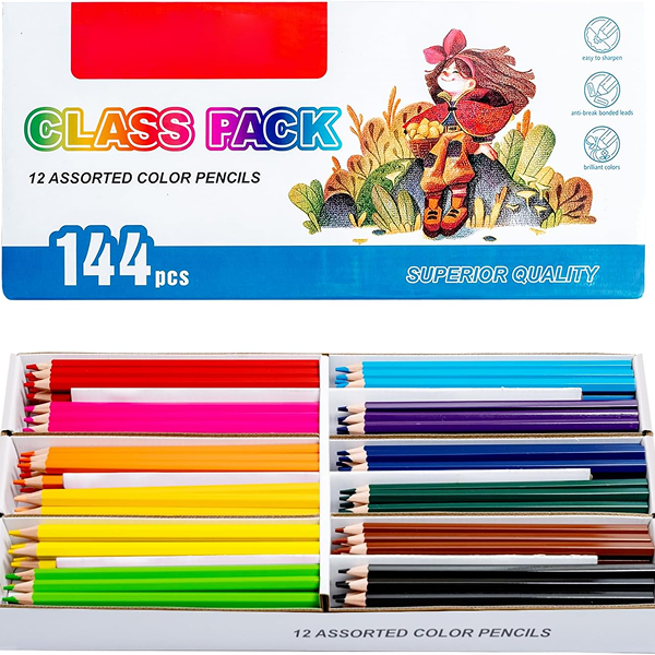Bulk Colored Pencils, Class Pack for Classroom, 12 Assorted Colors