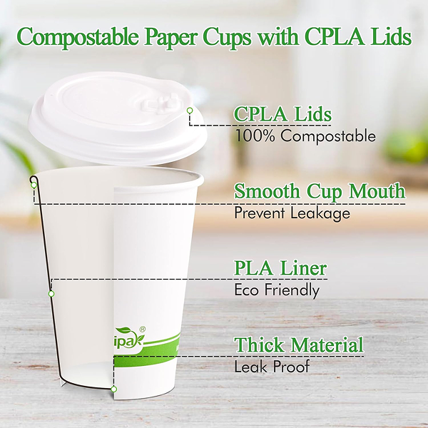 ECOLipak 100 Count 12 oz Compostable Paper Coffee Cups