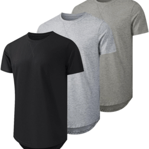 JMIERR Men's 3 Pack Cotton Hipster Hip Hop Longline Crewneck T-Shirt