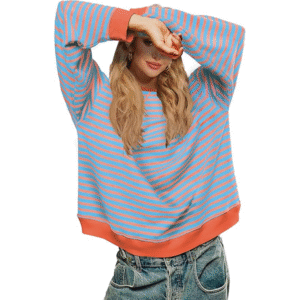 LOZ Women Striped Oversized Sweatshirt Long Sleeve