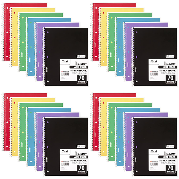 Mead Spiral Notebook, 24 Pack, 1 Subject