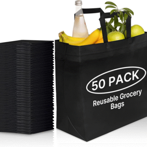 Simply Cool 50 Pack Black Reusable Eco-Friendly Large Grocery Shopping Bags
