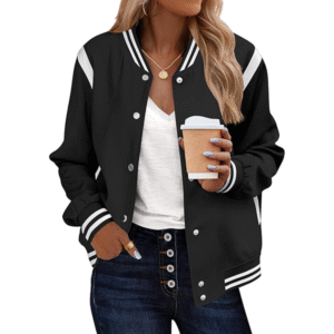 Zeagoo Bomber Jacket Women Varsity Casual Button Down Lightweight